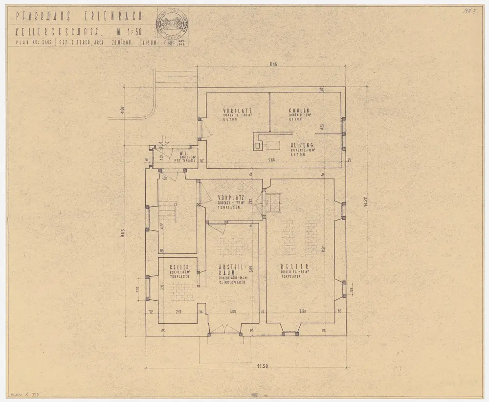 Erlenbach: Pfarrhaus, Keller; Grundriss (Nr. 3)