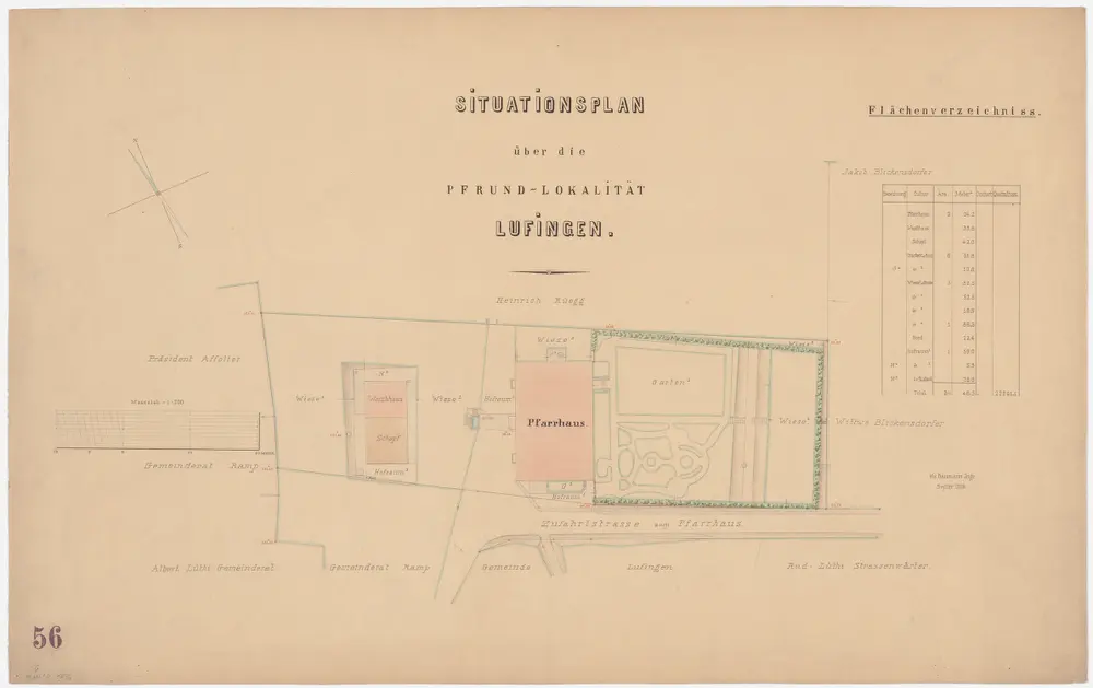 Lufingen: Pfrundlokalität mit Pfarrhaus und Umgebung; Grundriss