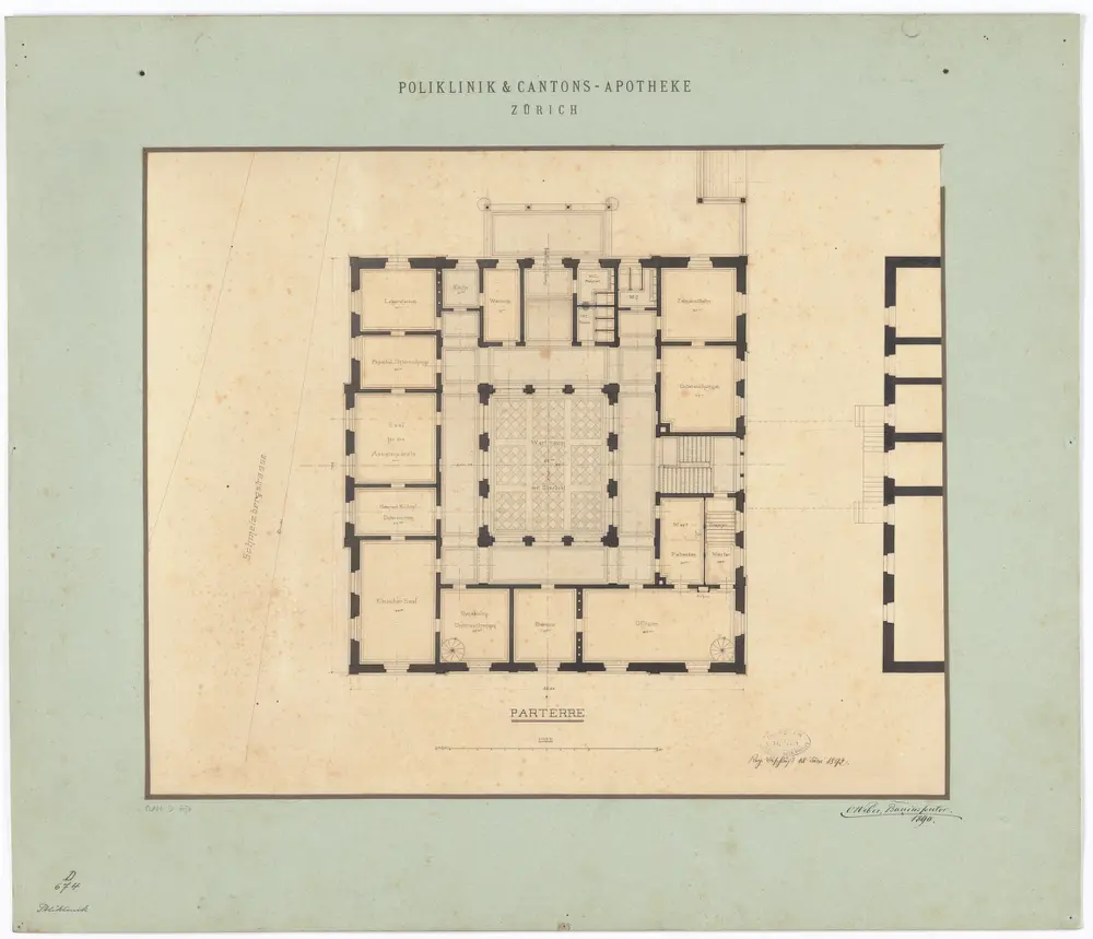 Poliklinik und Kantonsapotheke, Schmelzbergstrasse: Erdgeschoss; Grundriss