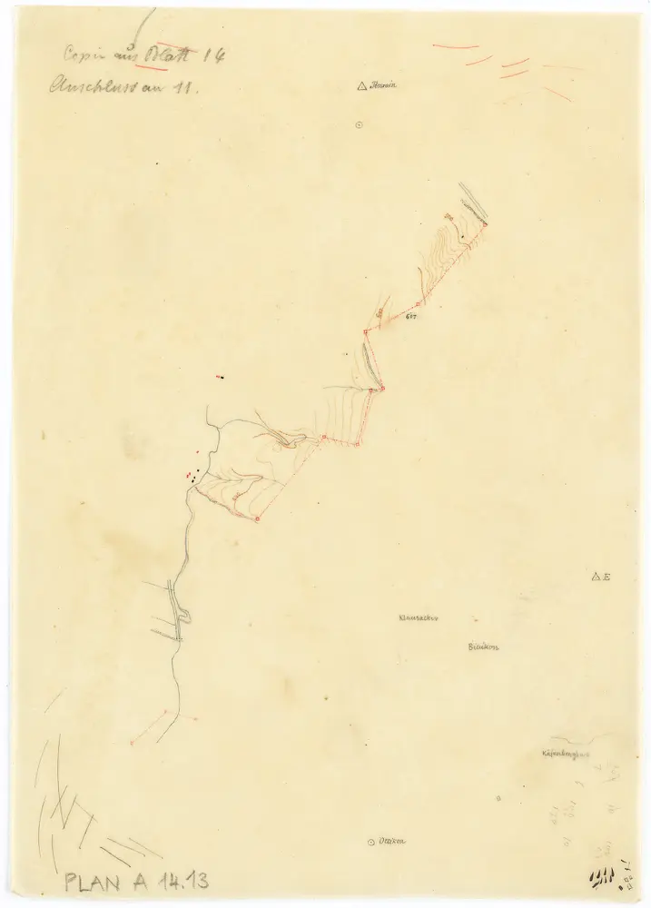 Vorlagen für die Topographische Karte des Kantons Zürich (Wild-Karte): Bezirk Winterthur: Kartenbild-Pause: Kopie aus Blatt 14 behufs Anschluss an Blatt 11