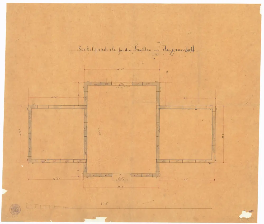 Irrenanstalt Burghölzli, Pavillon: Sockelquader; Grundriss