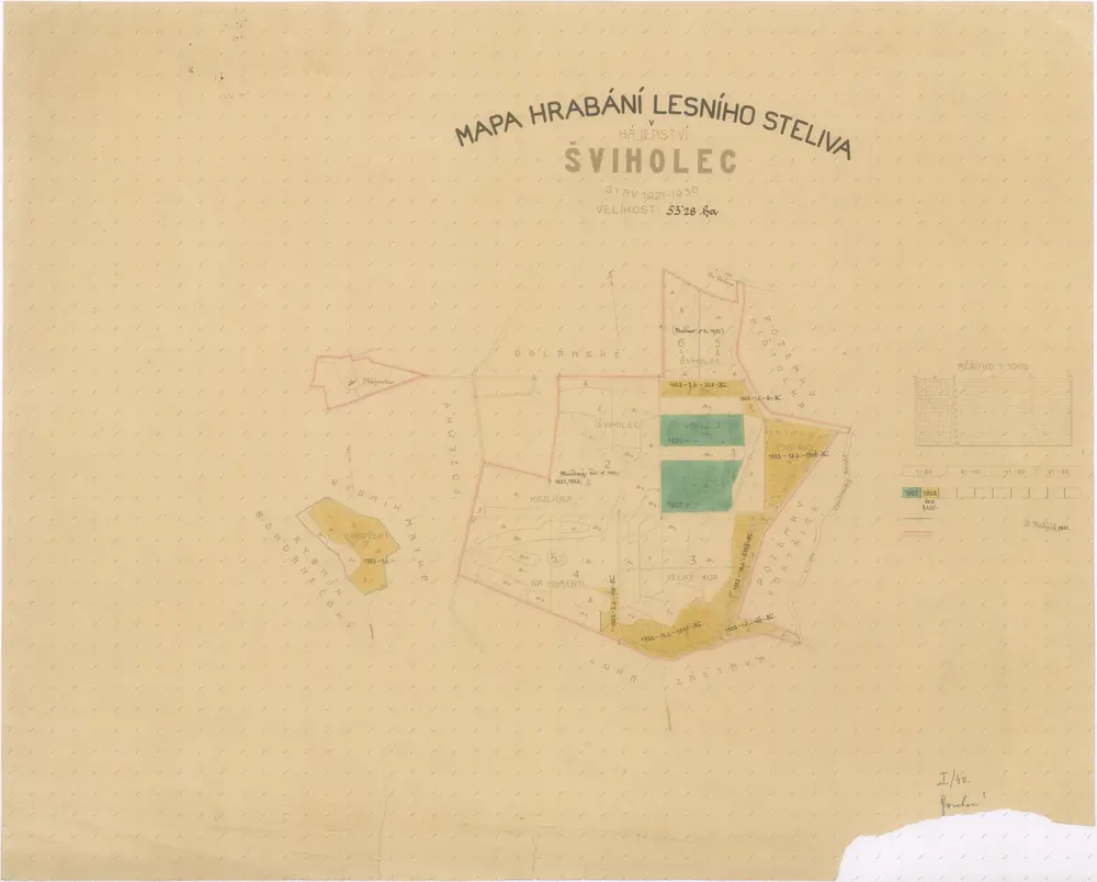 Mapa hrabání lesního steliva v revíru Šviholec