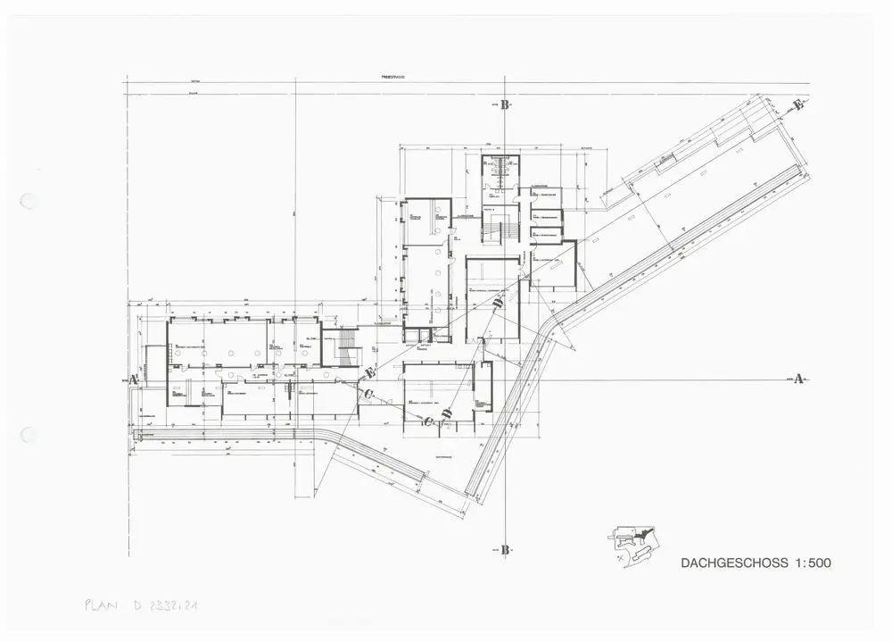 Kantonsschule Rämibühl: Ansichten, Grundrisse und Schnitte: Gymnasien: Dachgeschoss; Grundriss