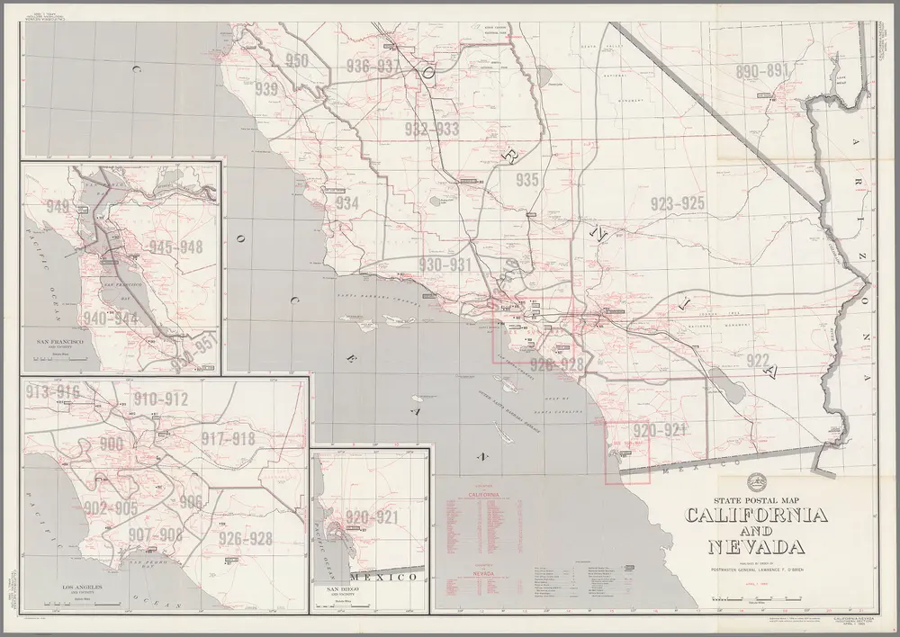 Post Route Map of the States of California and Nevada (Southern Sheet) ... April 1, 1965.