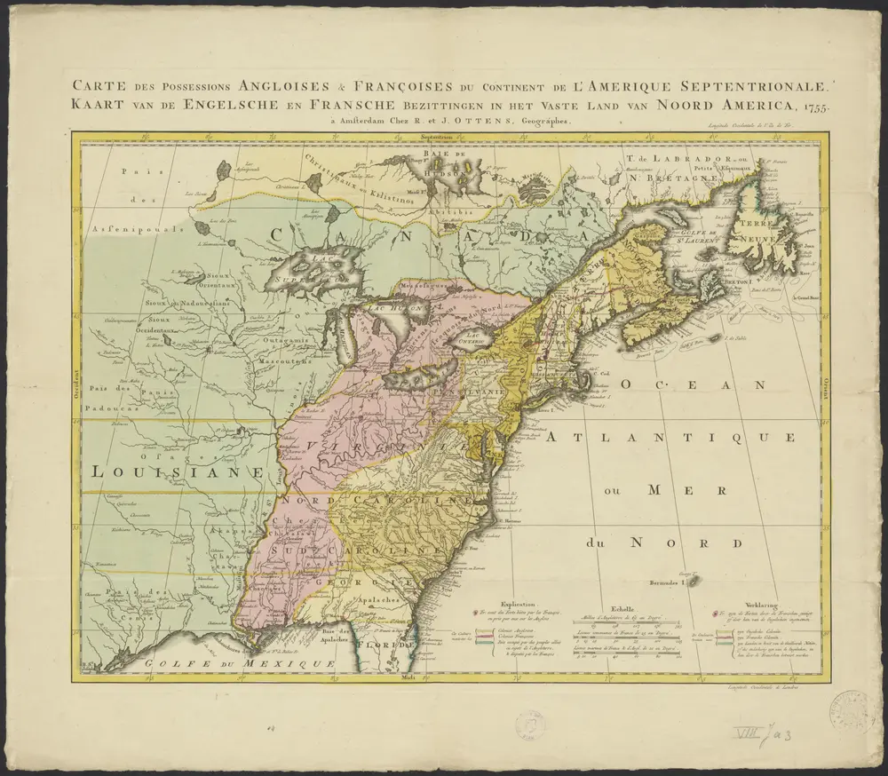 Carte des possessions Angloises & Françoises du continent de l'Amerique septentrionale