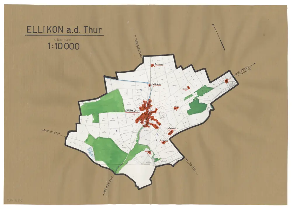 Ellikon an der Thur: Definition der Siedlungen für die eidgenössische Volkszählung am 01.12.1950; Siedlungskarte