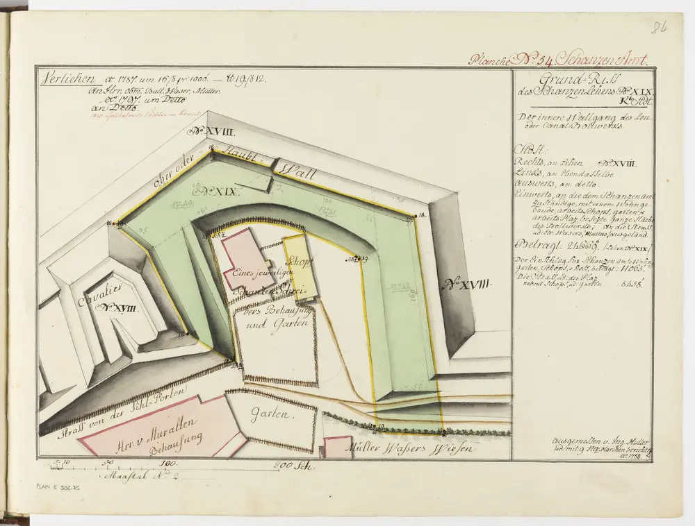 Zürich: Dem Spital Zürich gehörende Lehen in den Fortifikationswerken; Ansichten, Grundrisse und Schnitte: Schanzenlehen Nr. 19 Kleine Stadt, beim Leu-Bollwerk; Grundriss