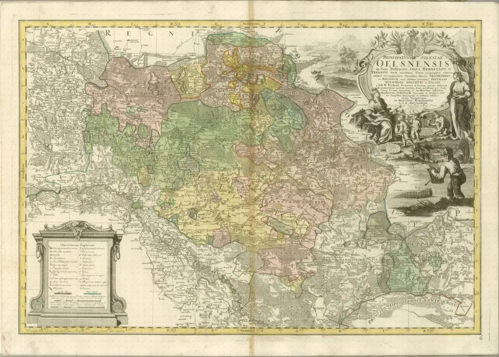 mapa z atlasu "Atlas Silesiae id est Dvcatvs Silesiae Generaliter Quatuor Mappis nec non specialiter XVI Mappis tot Principatvs repraesentatibvs geographice exhibitvs Addita Praefatione qua de Historia huius Atlantis agitvr"