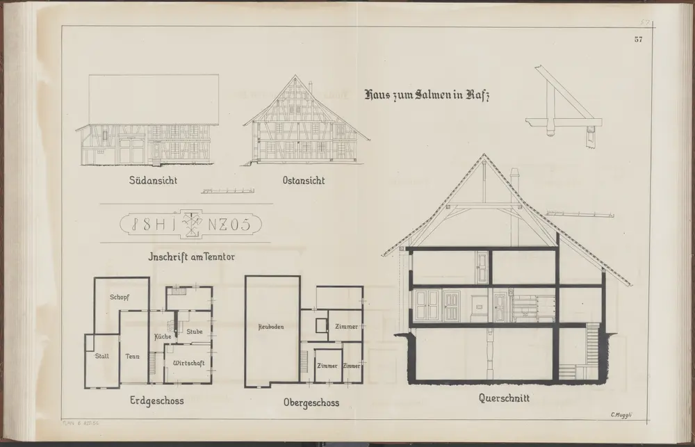 Das Bauernhaus im Kanton Zürich: Rafz: Haus zum Salmen; Ansichten, Grundrisse und Querschnitt (Nr. 57)