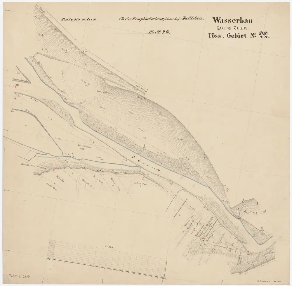 Dättlikon, Embrach: Von oberhalb Kohlschwärze bis zum Blindsteg, Tösskorrektion; Situationsplan (Töss-Gebiet Nr. 22, Blatt 26)