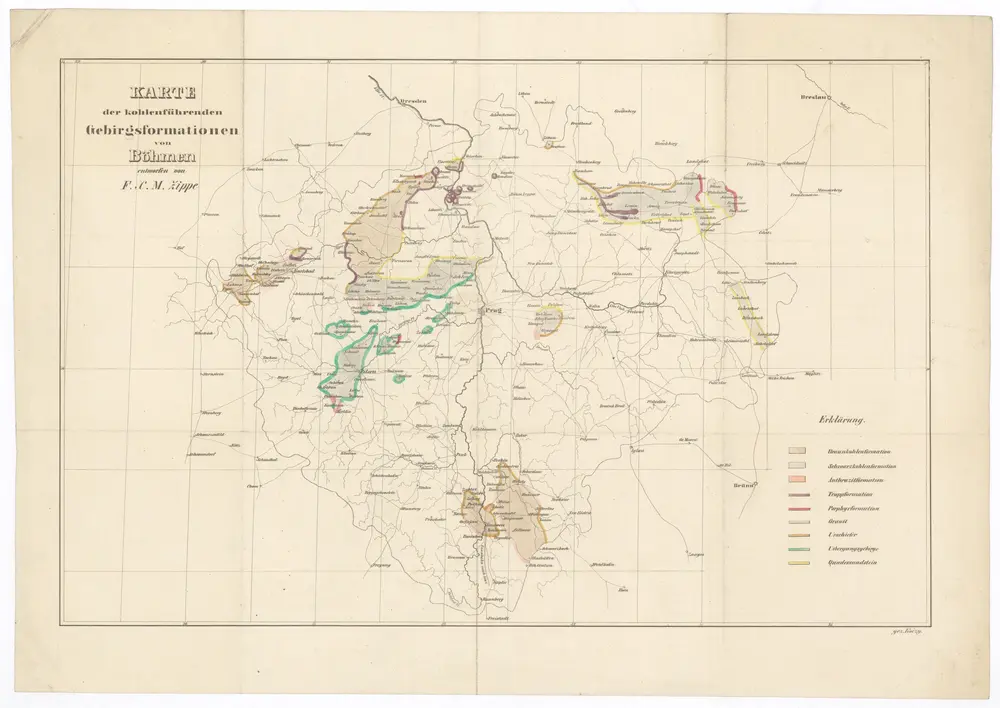 Karte der kohlenführenden Gebirgsformationen von Böhmen