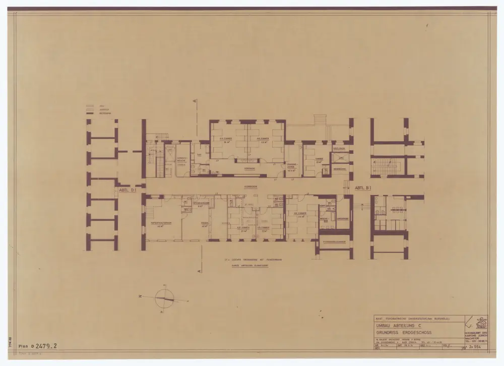 Psychiatrische Universitätsklinik Burghölzli: Umbau der Abteilung C; Grundrisse: Erdgeschoss; Grundriss