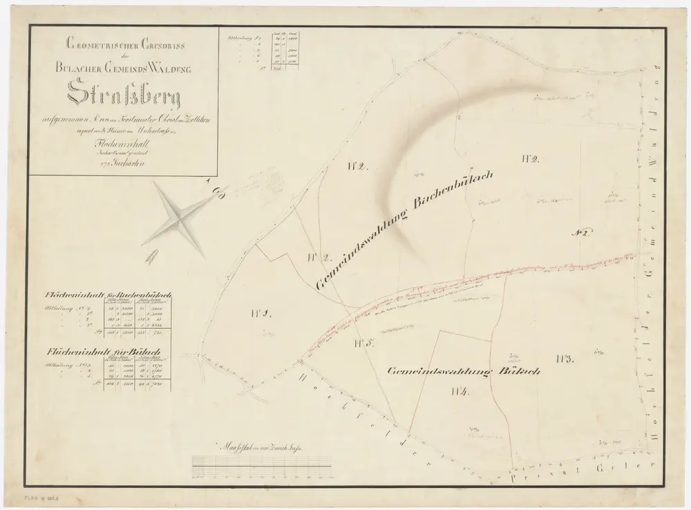 Bülach, Hochfelden: Gemeindewaldungen Bülach und Eschenmosen: Hochfelden: Gemeindewaldungen von Bülach und Bachenbülach auf dem Strassberg; Grundriss