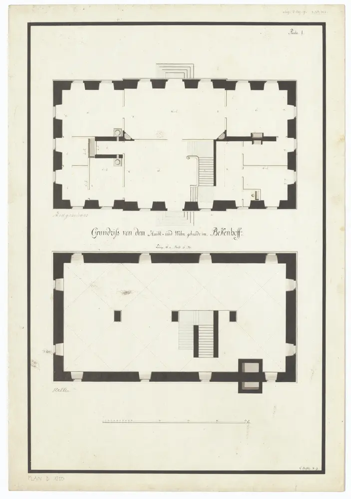 Beckenhof, Haupt- und Wohngebäude: Keller und Erdgeschoss; Grundrisse (Nr. 1)