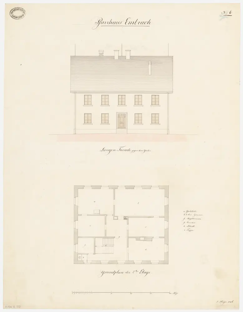 Embrach: Pfarrhaus; Ansicht und Grundriss des 2. Stocks (Nr. 6)