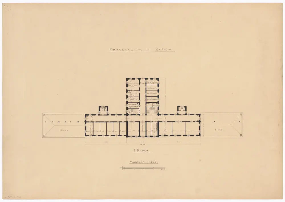 Kantonale Frauenklinik: 1. Stock; Grundriss