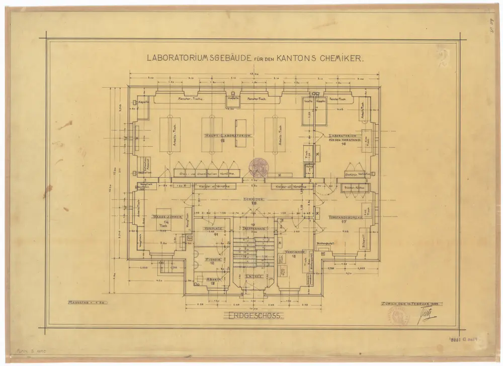 Laboratorium des Kantonschemikers: Erdgeschoss; Grundriss (Nr. 119)