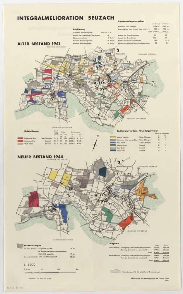 Seuzach: Integralmelioration, alter Bestand 1941 und neuer Bestand 1944; Übersichtsplan