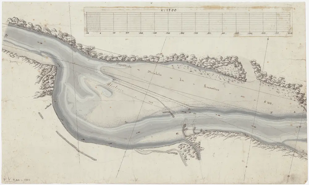 Altikon, Niederneunforn TG: Thur von oberhalb bis unterhalb der Einmündung des Ellikerbachs, projektierte Strombahn nach Konvention von 1811; Situationsplan (Thur-Gebiet Nr. 16)