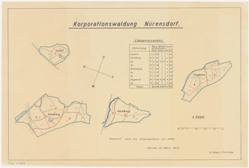 Nürensdorf: Gemeinde- und Genossenschaftswaldungen: Genossenschaftswaldungen Luchti, Homberg, Mülberg (Mühlberg), Engmoos; Grundrisse