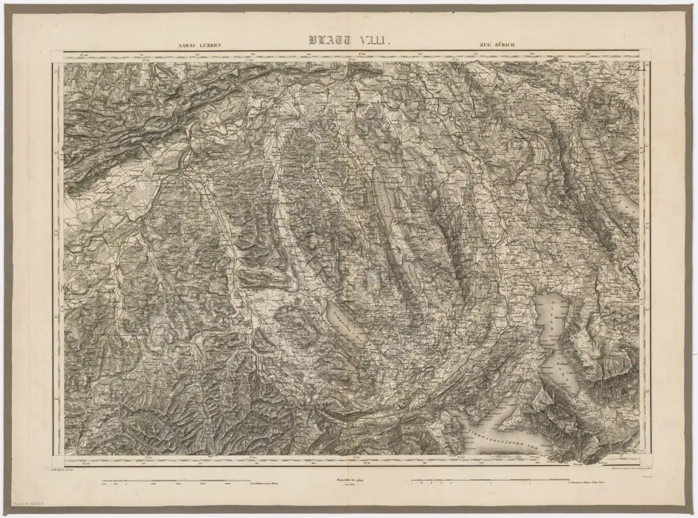 Topographische Karte der Schweiz (Dufour-Karte): Den Kanton Zürich betreffende Blätter: Blatt VIII: Aarau, Luzern, Zug, Zürich