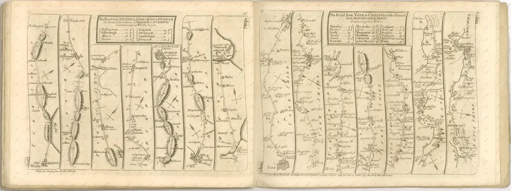 mapa z atlasu "The Roads through England delineated or, Ogilby ́s Survey, Revised, Improved, and Reduced to a Size portable for the Pocket By John Senex F, R, S. Being an Actual Survey of all the Principal Roads of England, And Wales, Distinctly laid down on one hundred "