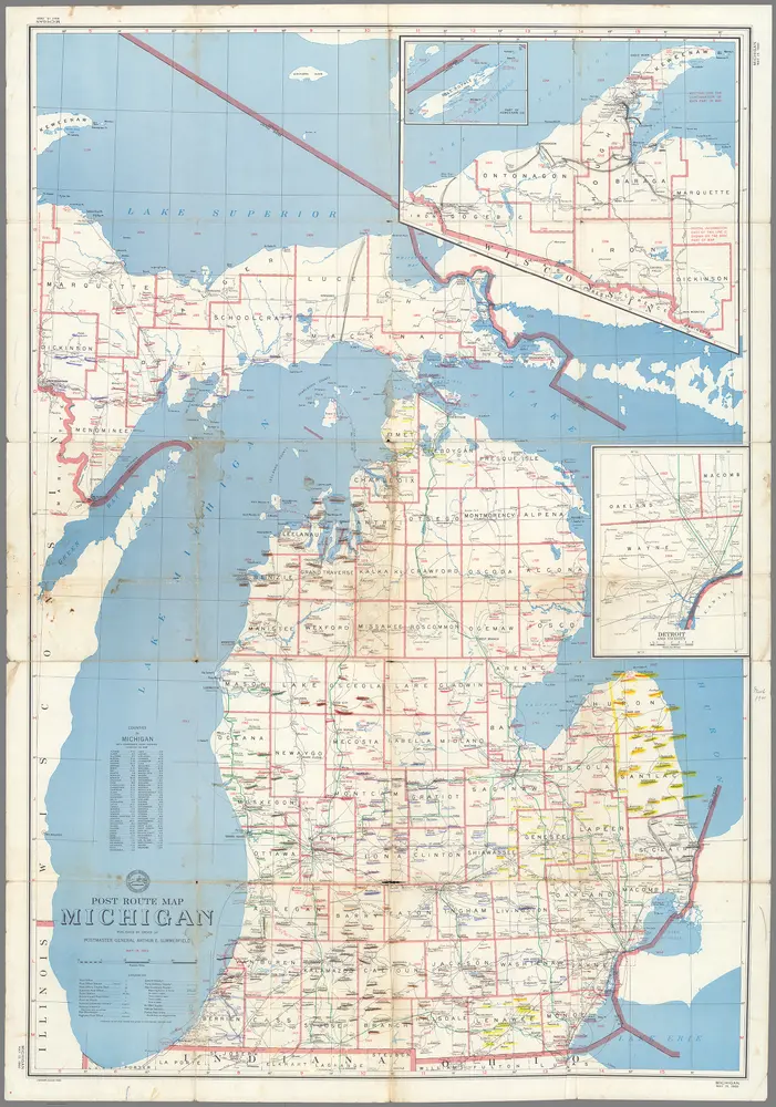 Post Route Map of the State of Michigan Showing Post Offices ... May 15, 1960.