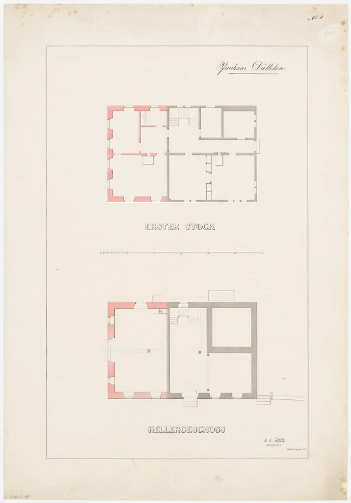 Dällikon: Pfarrhaus, Keller und 1. Stock; Grundrisse (Nr. 8)