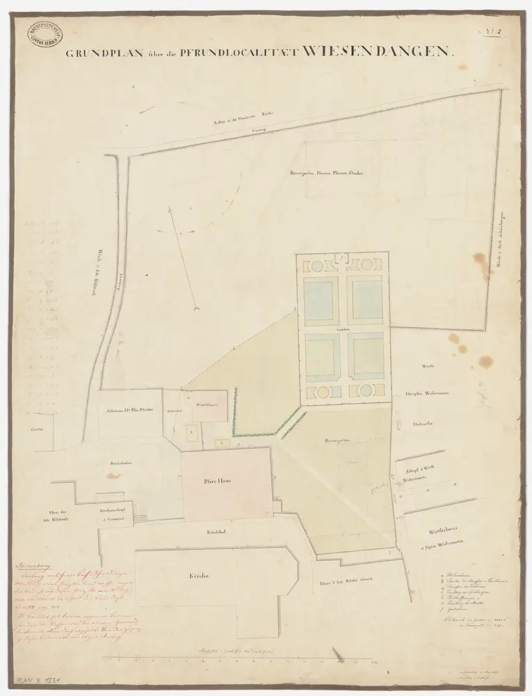 Wiesendangen: Pfrundlokalität mit Pfarrhaus, Kirche und Umgebung; Grundriss (Nr. 2)