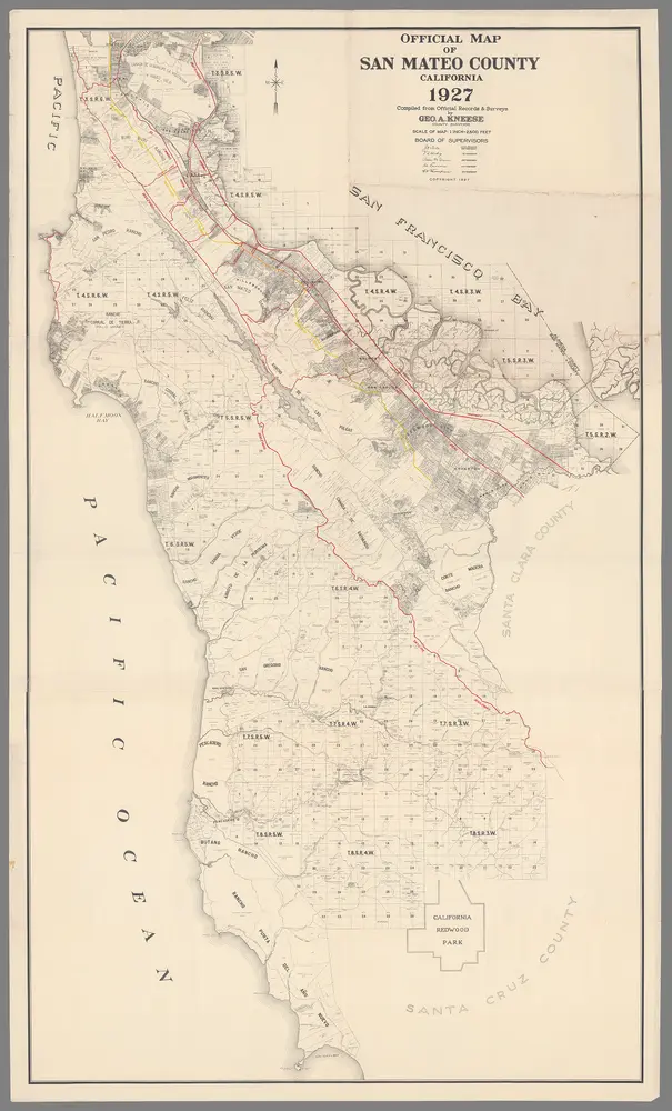 Official Map of San Mateo County California 1927.