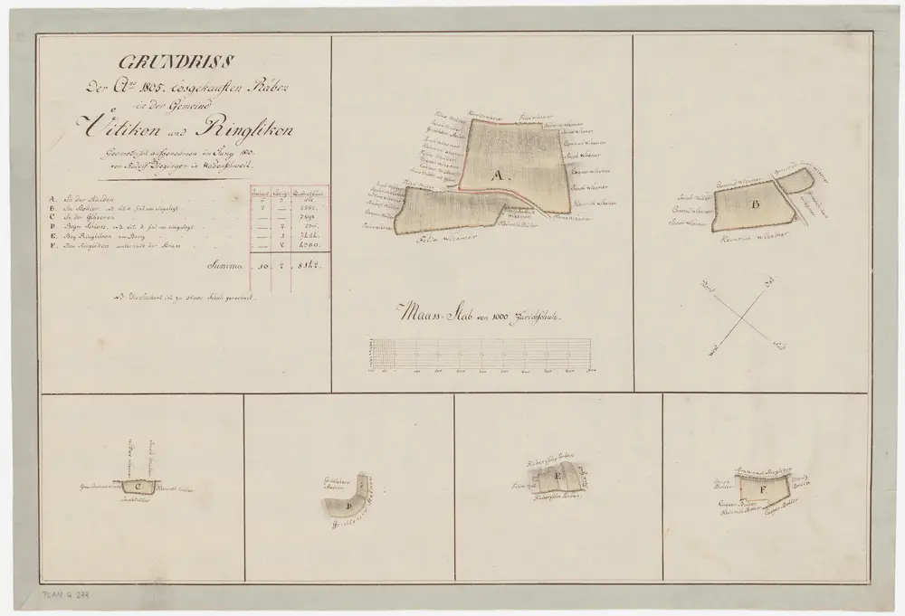 Uitikon: Reben in Uitikon und Ringlikon, wovon der Zehnt im Jahr 1805 losgekauft wurde; Grundrisse