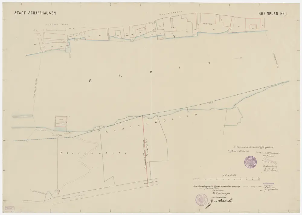 Grenze zwischen den Kantonen Zürich und Schaffhausen beim Rhein von Neuhausen SH bis Büsingen (Deutschland): Beim oberen Turbinenhaus; Grundriss (Nr. 2, Punkte 5 b - 9 a)