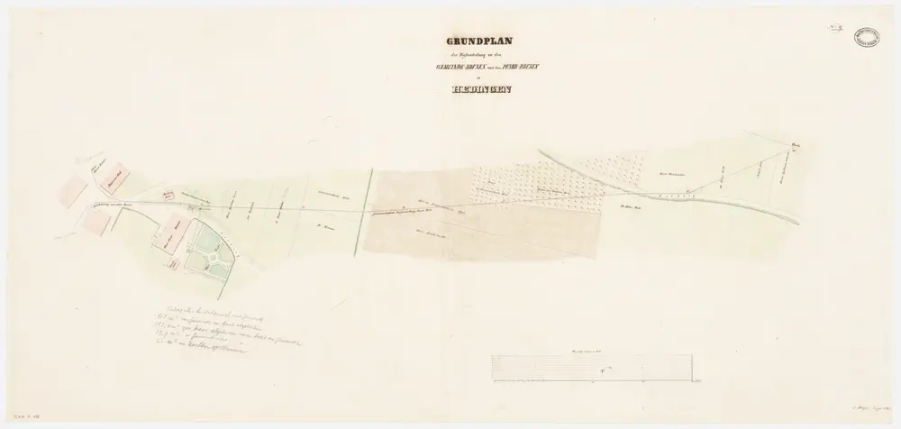 Hedingen: Pfarrhaus und Umgebung, Wasserleitung zu den Gemeinde- und Pfarrhausbrunnen; Grundriss (Nr. 9)