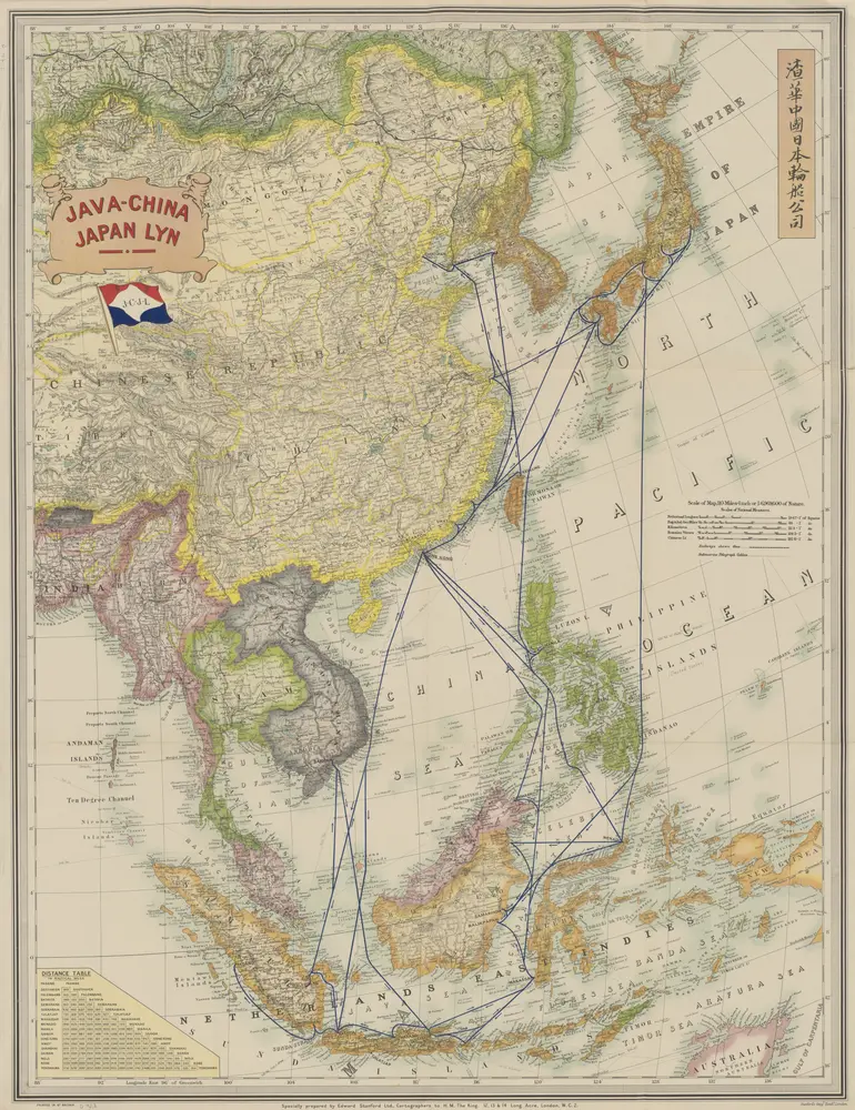 Java-China-Japan Lijn / specially prepared by Edward Stanford Ltd., Carthographer to H.M. the King [for the] Java-China-Japan Line