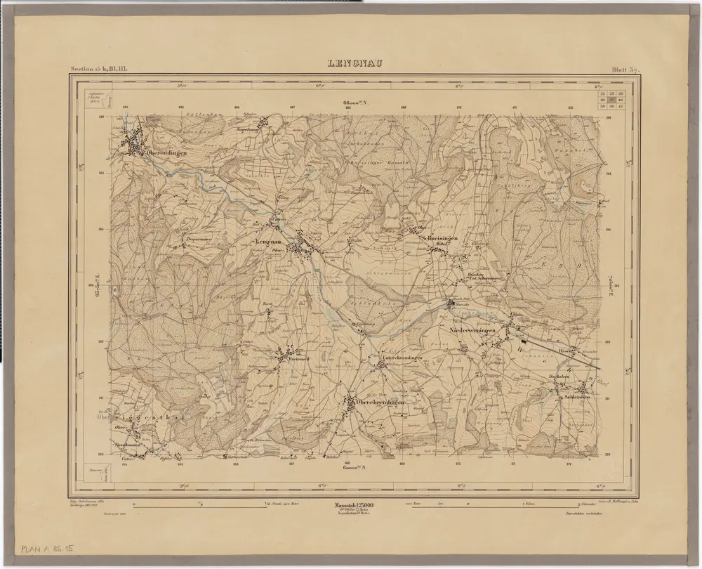 Topographischer Atlas der Schweiz (Siegfried-Karte): Den Kanton Zürich betreffende Blätter: Blatt 37: Lengnau