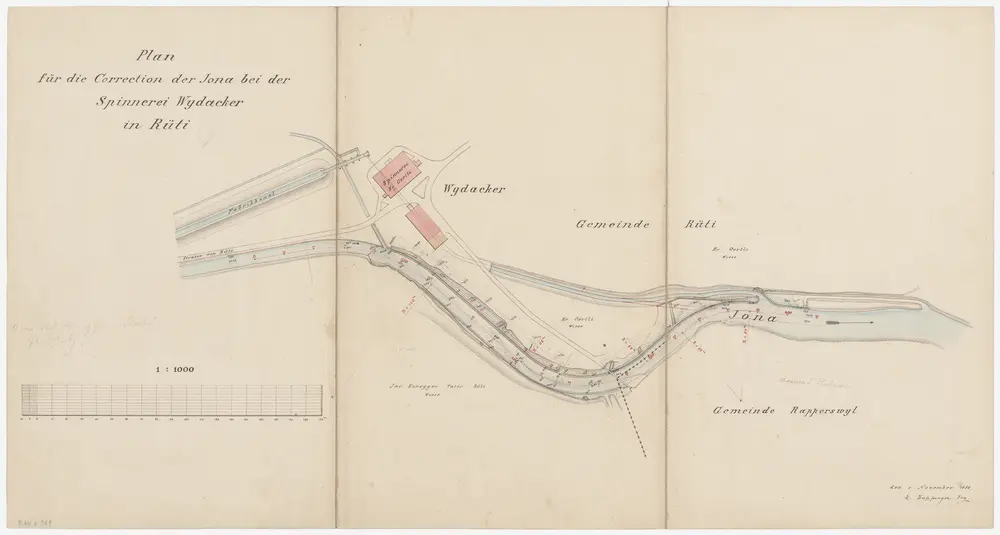 Rüti, Jona SG: Bei der Spinnerei Widacher, Jonakorrektion; Situationsplan
