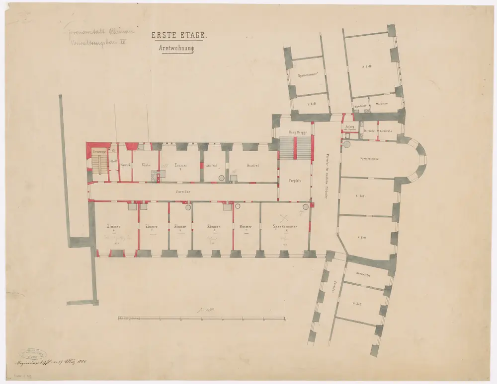 Pflegeanstalt Rheinau: Verwaltungsbau, Flügel IV, 1. Stock, Arztwohnung; Grundriss