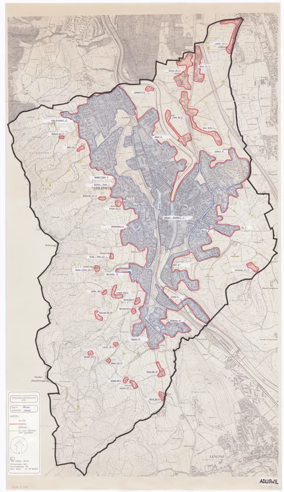 Adliswil: Definition der Siedlungen für die eidgenössische Volkszählung am 01.12.1970; Siedlungskarte