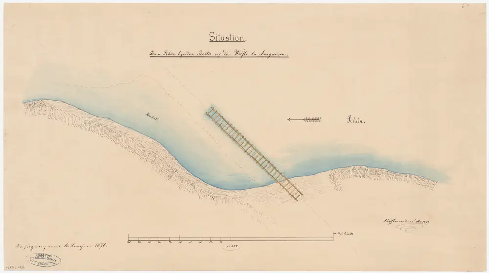 Feuerthalen, Schaffhausen: Rhein unterhalb Langwiesen, projektierter Rost der Werft; Situationsplan (Rhein-Gebiet Nr. 22 b)