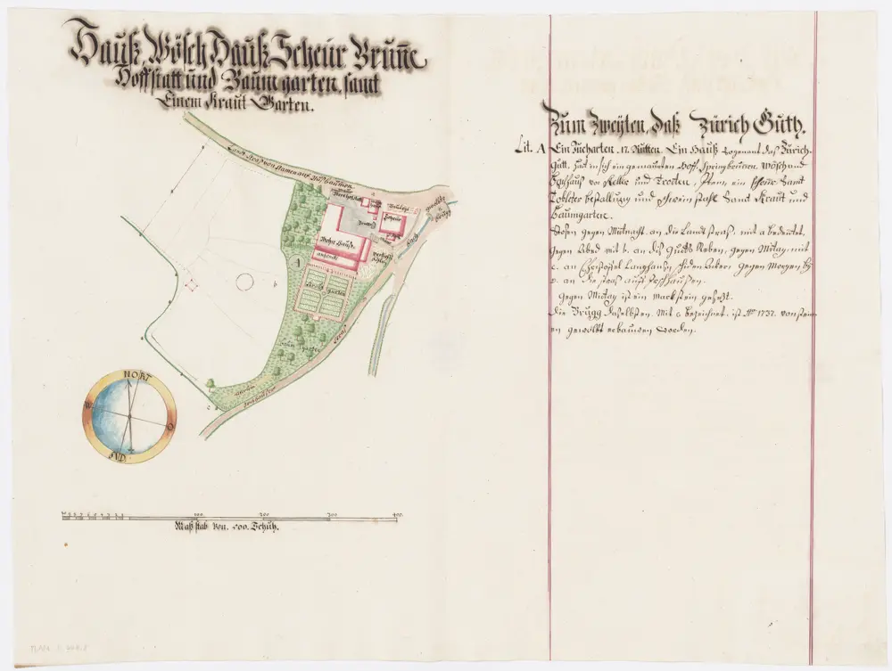 Nussbaumen TG: Lehen und Güter: Haus, Waschhaus, Scheune, Brunnen, Hofstatt und Baumgarten samt Krautgarten; Grundriss