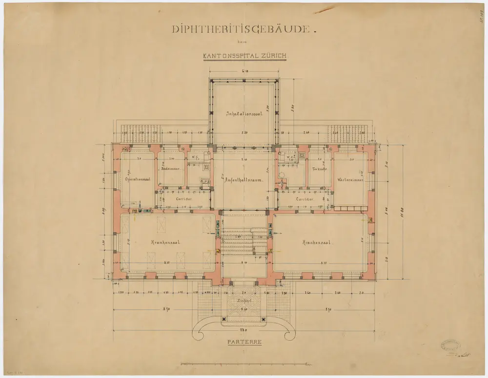 Fluntern: Kantonsspital, Diphtherie-Gebäude, Erdgeschoss; Grundriss