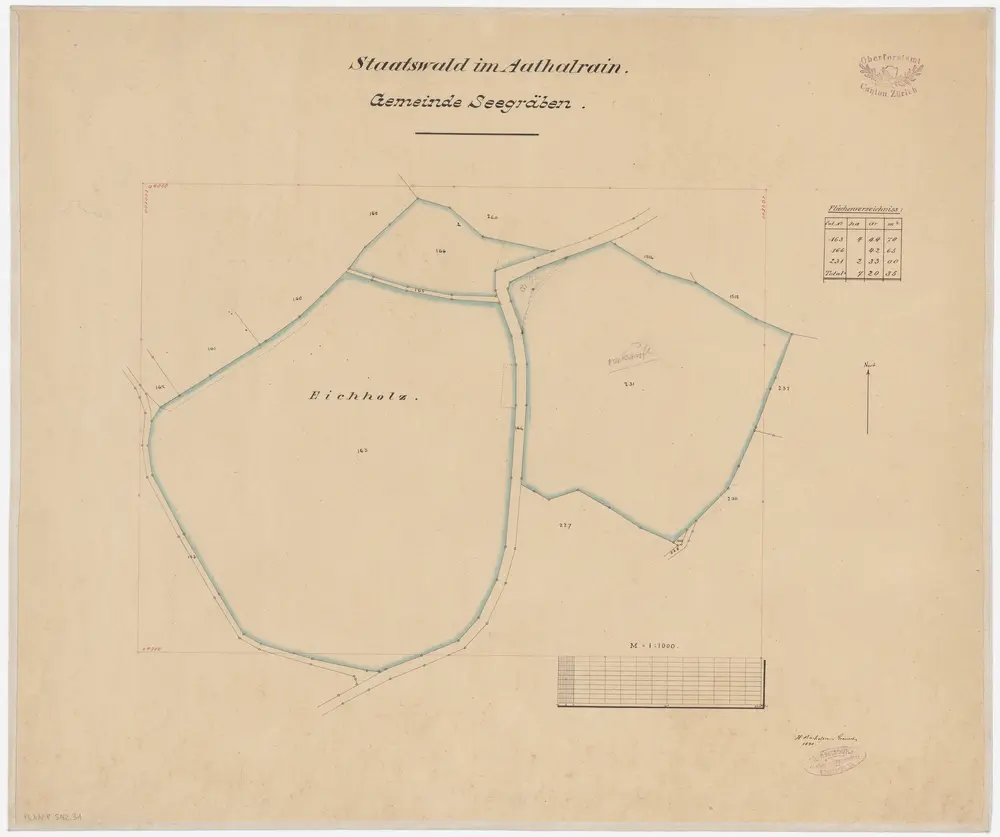 Uster, Seegräben: Staatswaldungen: Seegräben: Eichholz, Aathalrain; Grundriss