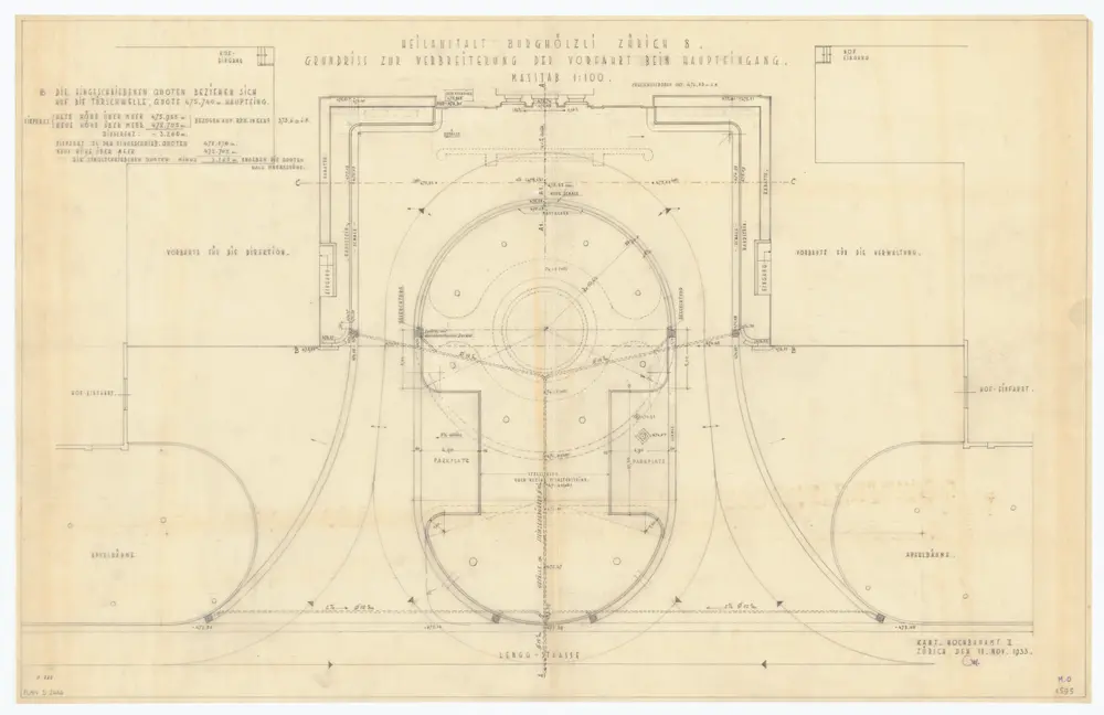 Heilanstalt Burghölzli: Verbreiterung der Vorfahrt beim Haupteingang; Grundriss