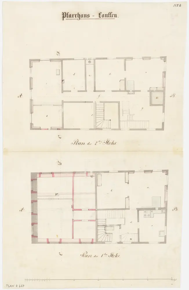 Laufen-Uhwiesen: Pfarrhaus Laufen, projektierter Umbau, 1. und 2. Stock; Grundrisse (Nr. 8)