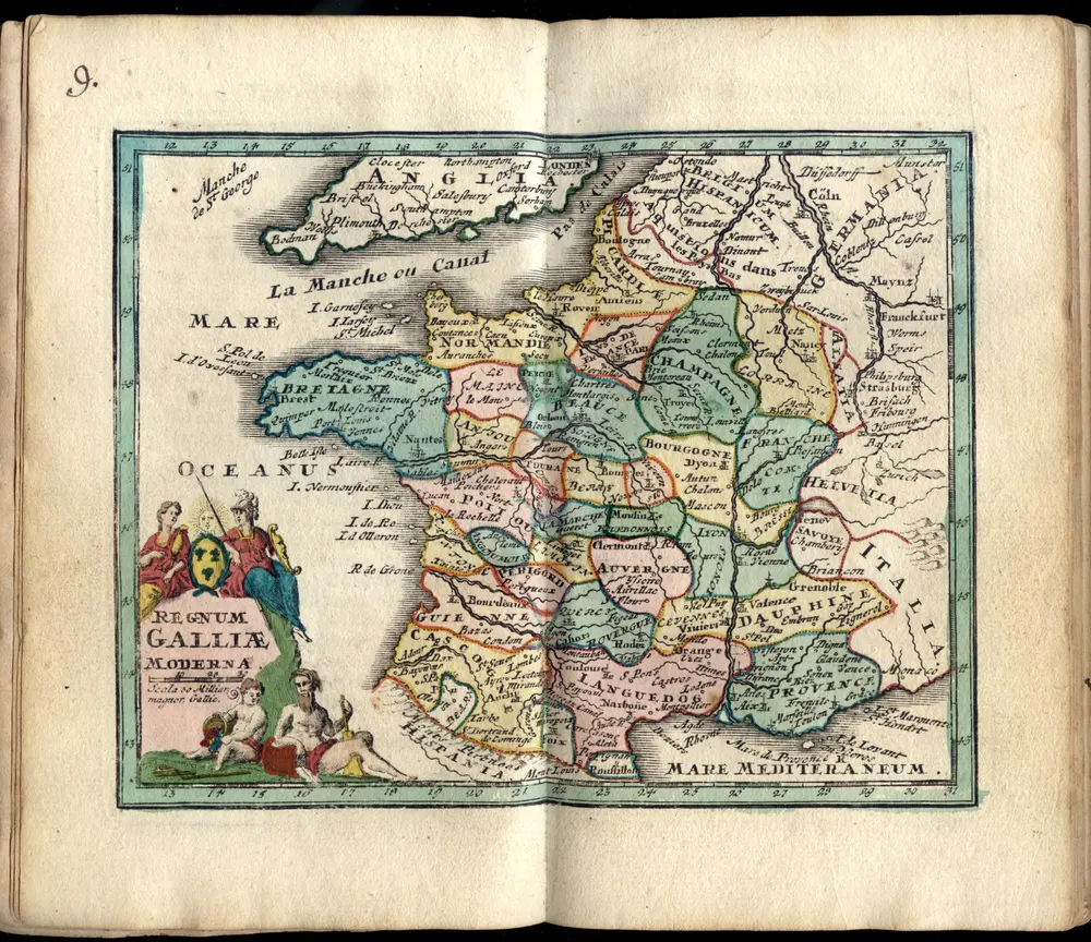 Atlas portatilis, oder Compendieuse Vorstellung Der gantzen Welt, in einer kleinen Cosmographie, Der grünenden Jugend zum Besten in XXX. saubern Land-Charten, mit Einer kurtzen Erläterung Zum andernmal heraus gegeben [von Johann Christoph Weigel], mapa ze strany: mapa_9