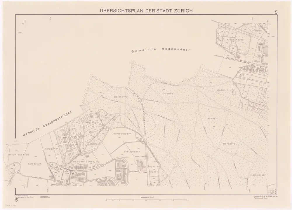 Übersichtsplan der Stadt Zürich in 57 Blättern, Blatt 5: Teil von Höngg bei der Grenze zu Oberengstringen und Regensdorf