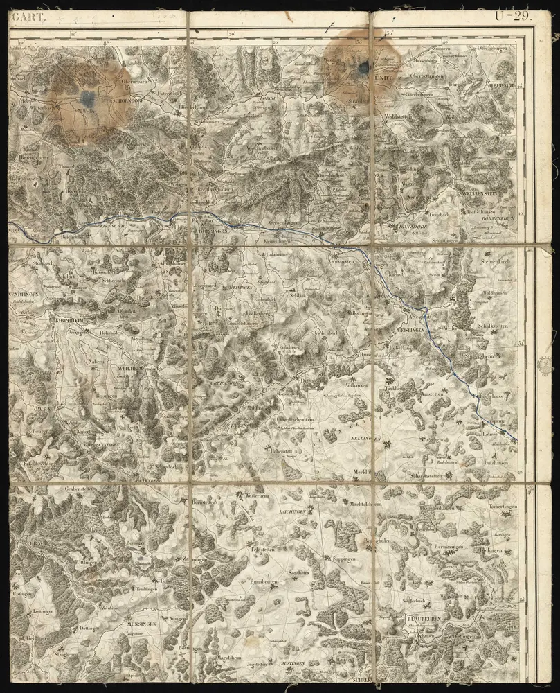 HStAS N 100_Nr. 347_ : "Carte topographique de l'Ancienne Souabe et d'une portion des pays limitrophes / commencée en 1801 par les soins du général Moreau ; exécutée au Dépôt de la Guerre, à l'Echelle d'un Mètre pour 100.000 Mètres et publiée par autorisation de Sa Majesté, sous le Ministère de S.E.M. le Marquis de Gouvion Saint-Cyr"