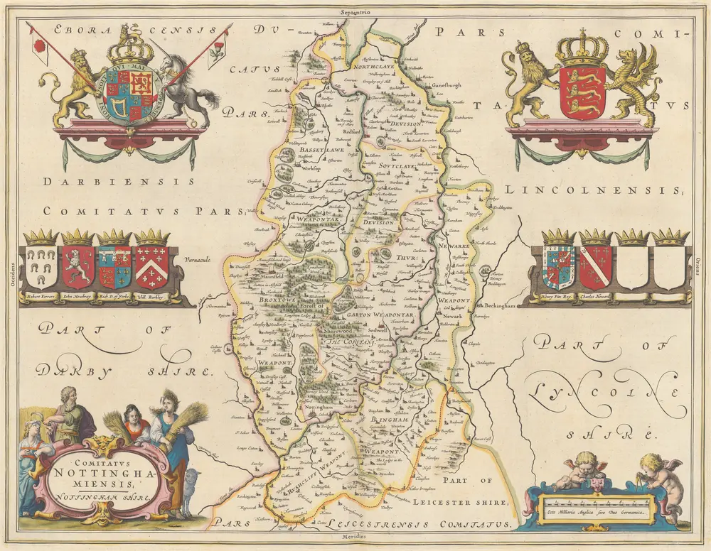 Comitatus Nottinghamiensis; Nottingham Shire. [Karte], in: Le théâtre du monde, ou, Nouvel atlas contenant les chartes et descriptions de tous les païs de la terre, Bd. 4, S. 302.