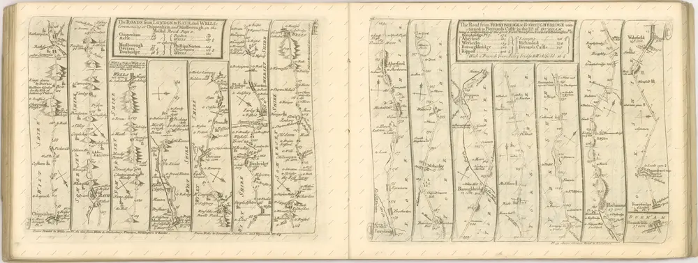 mapa z atlasu "The Roads through England delineated or, Ogilby ́s Survey, Revised, Improved, and Reduced to a Size portable for the Pocket By John Senex F, R, S. Being an Actual Survey of all the Principal Roads of England, And Wales, Distinctly laid down on one hundred "