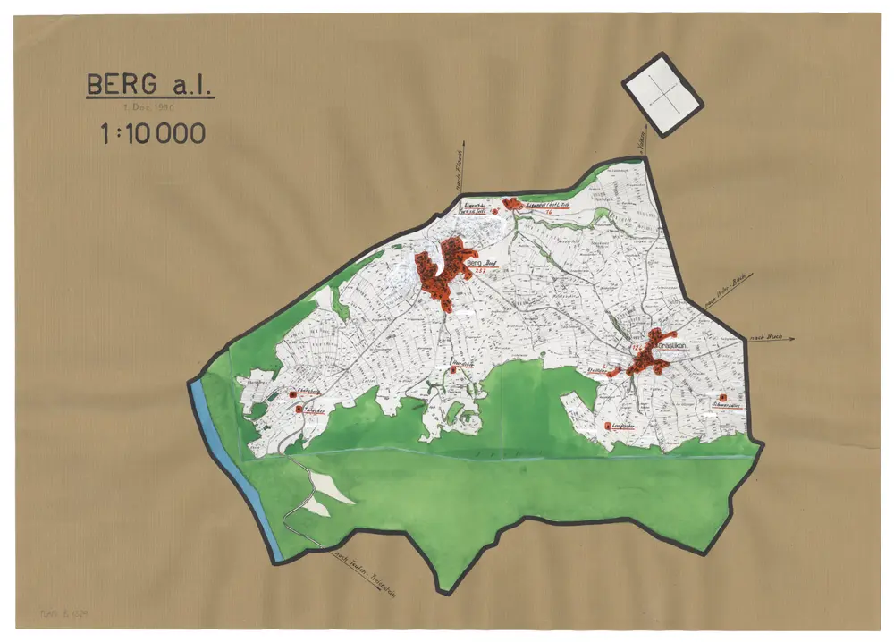 Berg am Irchel: Definition der Siedlungen für die eidgenössische Volkszählung am 01.12.1950; Siedlungskarte